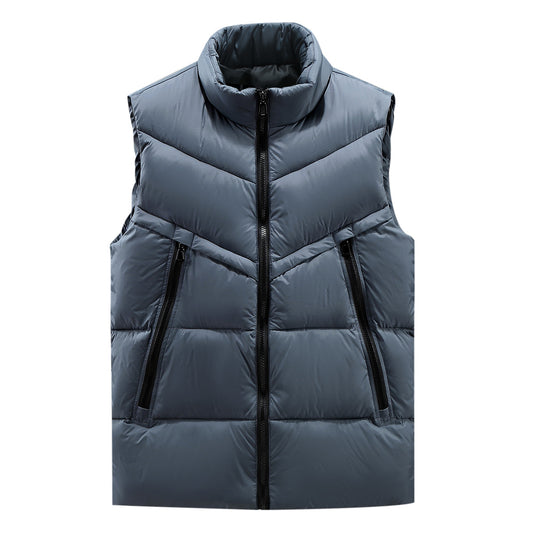 Men's solid color stand collar cotton vest gray