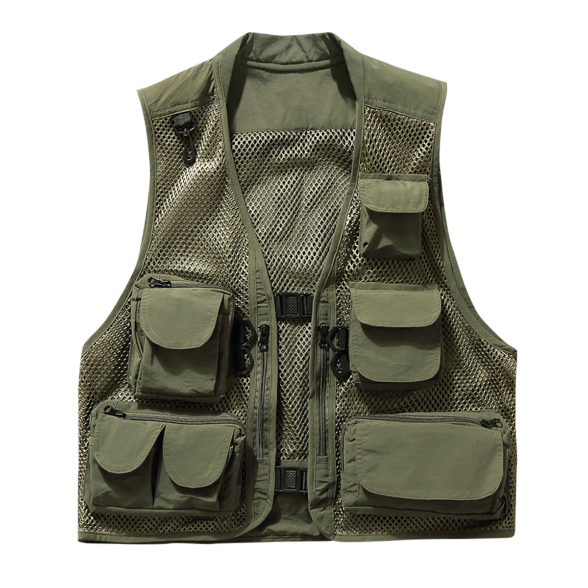 Men's solid mesh multi-pocket vest army green