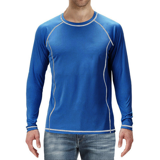 Men's Solid Line Long Sleeve T-Shirt Dark Blue