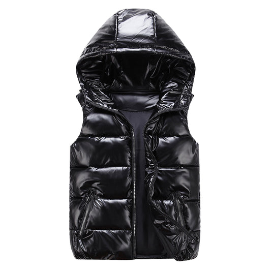 Men's solid zippered hooded vest in black