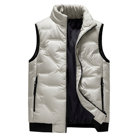 Men's solid color stand collar vest khaki