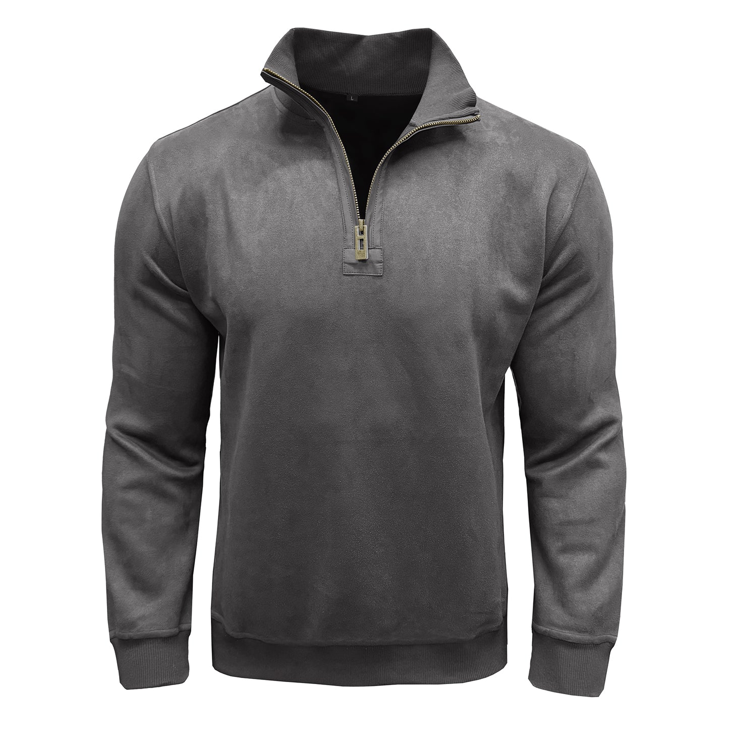 Men's solid color stand collar loose t-shirt gray