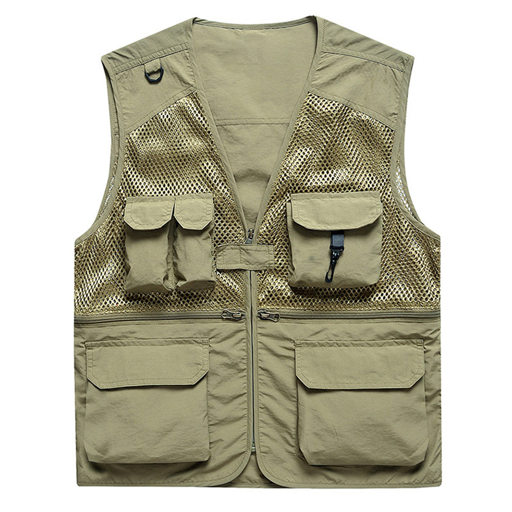 Men's V-neck mesh casual vest khaki