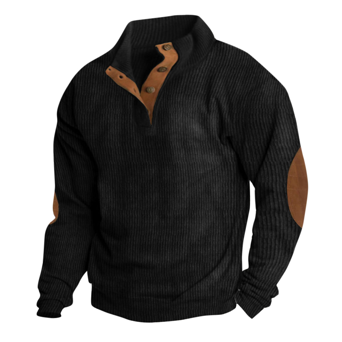 Men's Solid Color Lapel Long Sleeve T-Shirt Brown