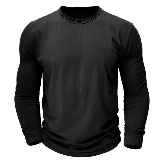 Men's Solid Color Round Neck Long Sleeve T-Shirt Denim Blue