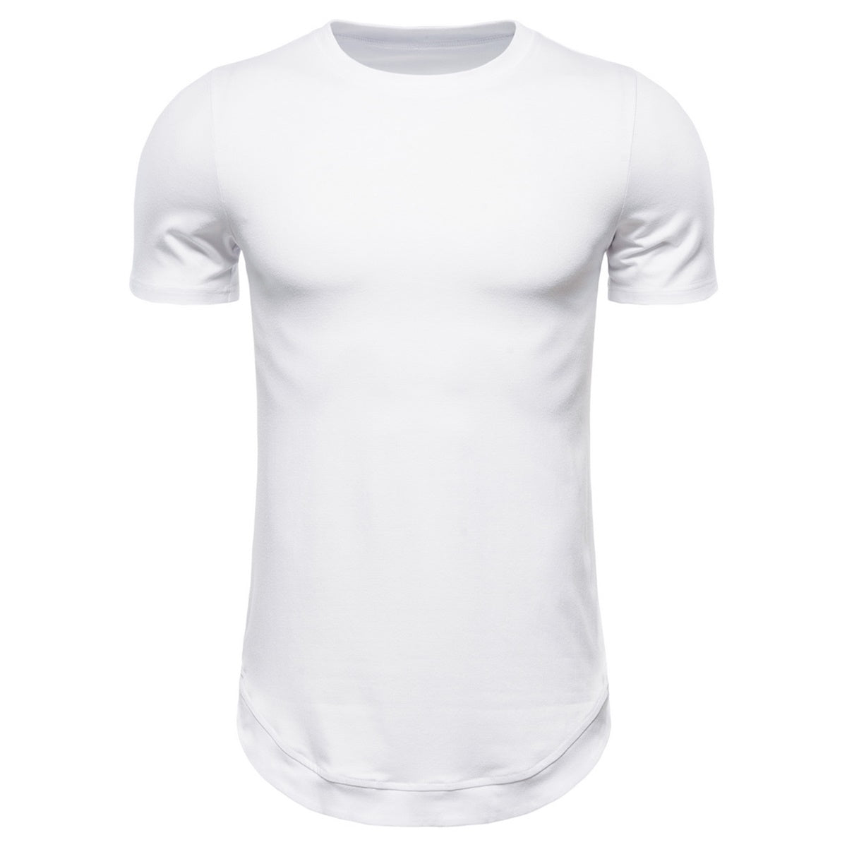 Men's round neck solid color mid-length short-sleeved T-shirt dark gray
