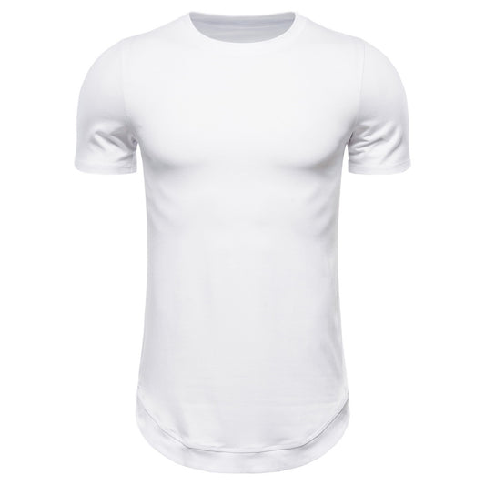Men's round neck solid color mid-length short-sleeved T-shirt dark gray