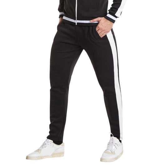 Men's drawstring color blocked casual sports pants black