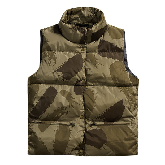 Men's standing collar camouflage cotton coat vest khaki color