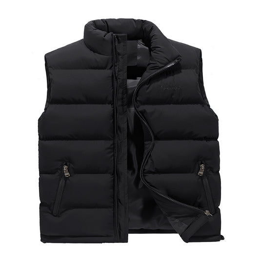 Men's standing collar with cotton embroidery lettering vest, black