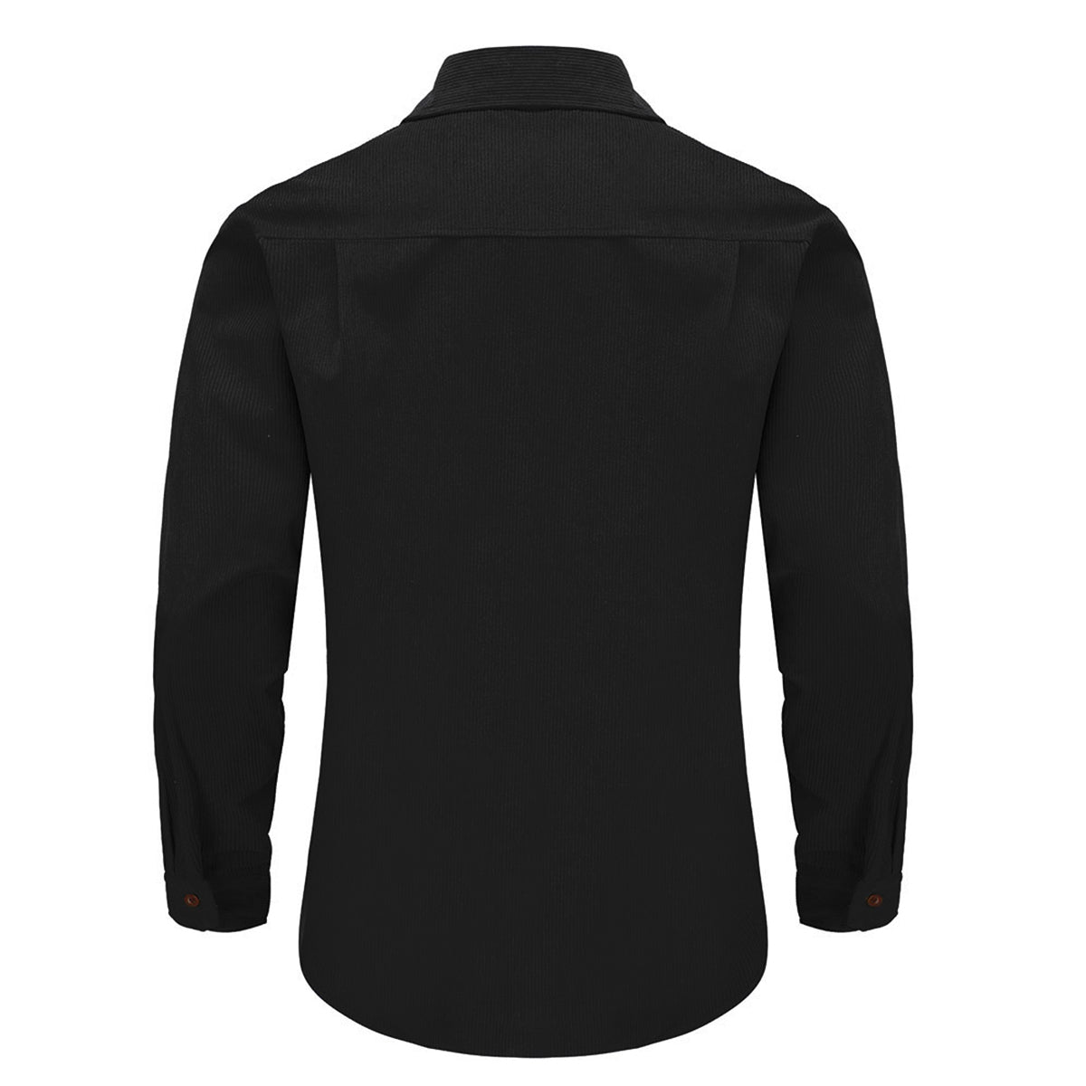 Men's solid color lapel single-breasted casual long-sleeve shirt in black