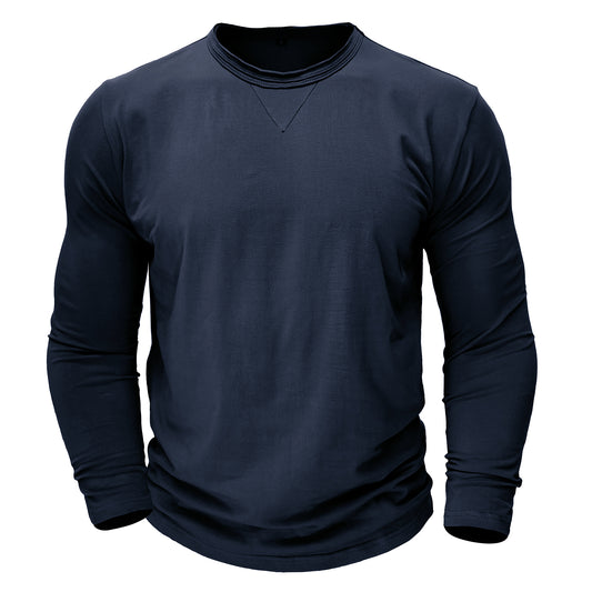 Men's Solid Color Round Neck Long Sleeve T-Shirt Black