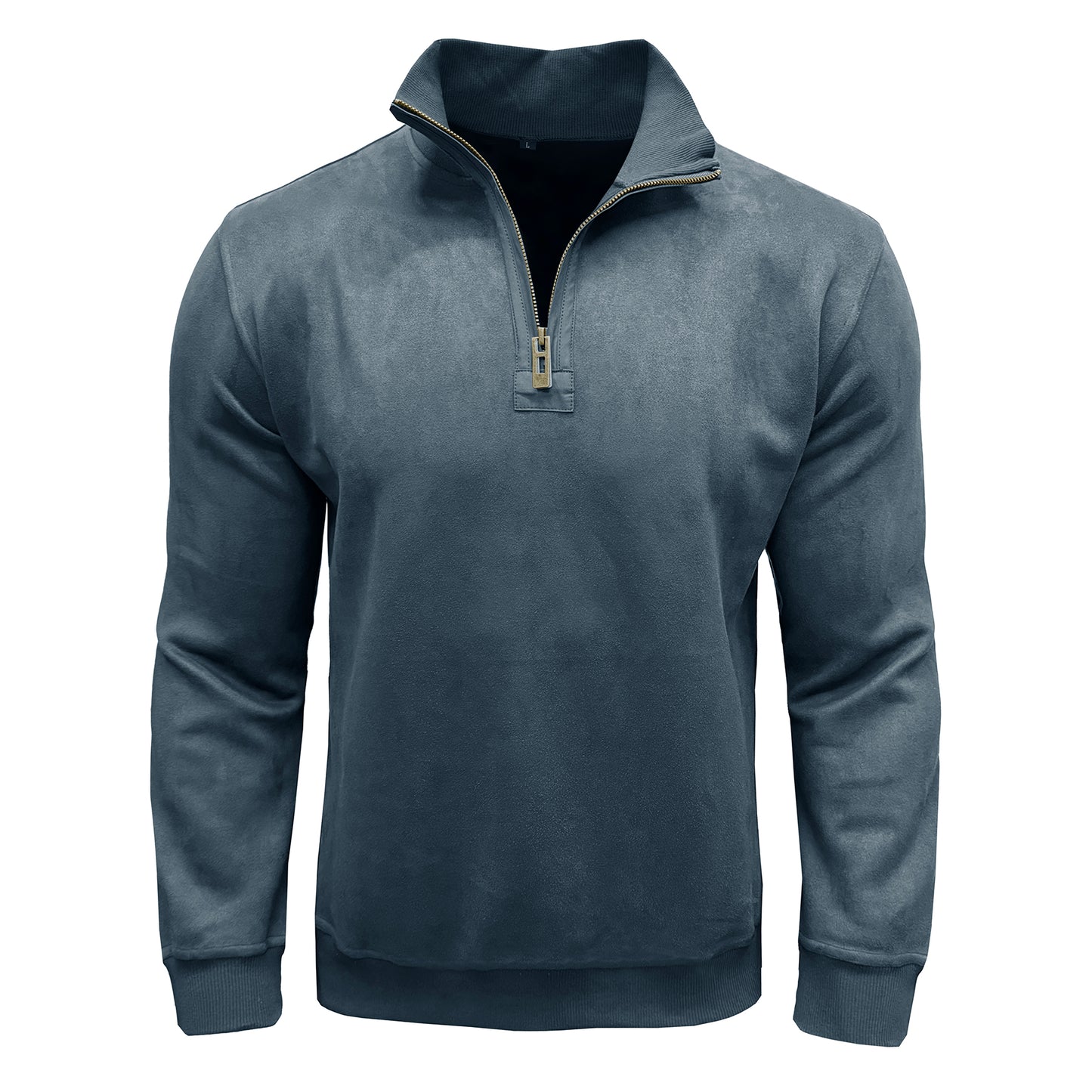 Men's solid color stand collar loose t-shirt gray blue