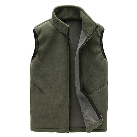 Men's solid color zipper vest in deep military green