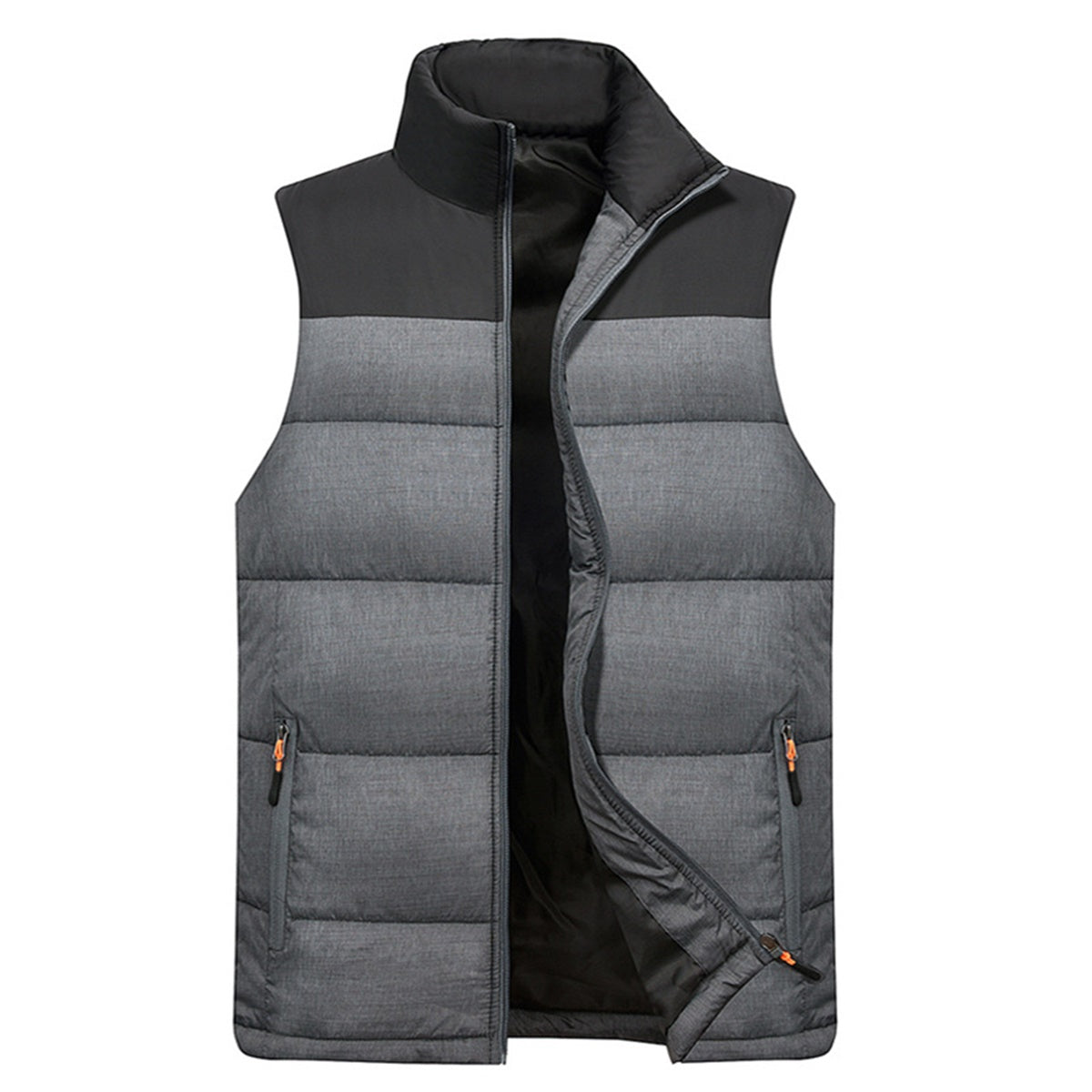 Men's color matching stand collar thickened vest vest light gray