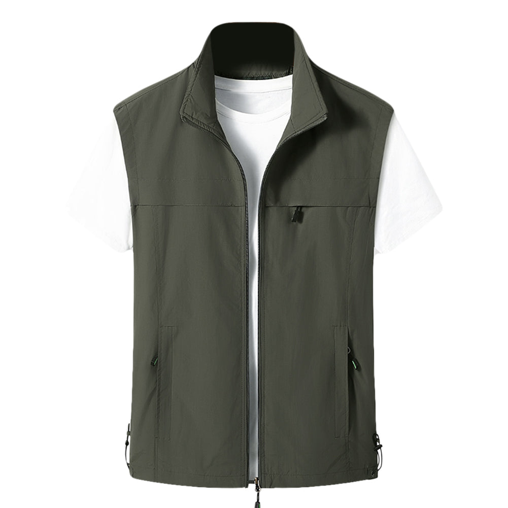 Men's solid color zipper vest military green