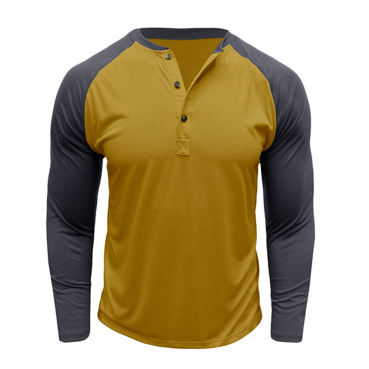 Men's color blocked round neck long sleeved T-shirt in yellow