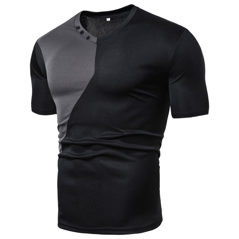 Men's round neck patchwork short-sleeved T-shirt white