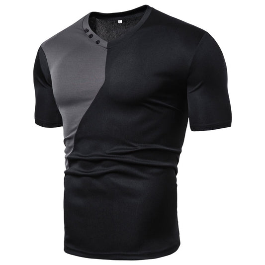 Men's round neck patchwork short-sleeved T-shirt white