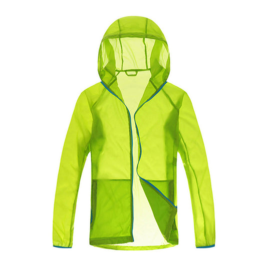 Men's solid color zipper hooded sunscreen clothing comes with a same color storage bag