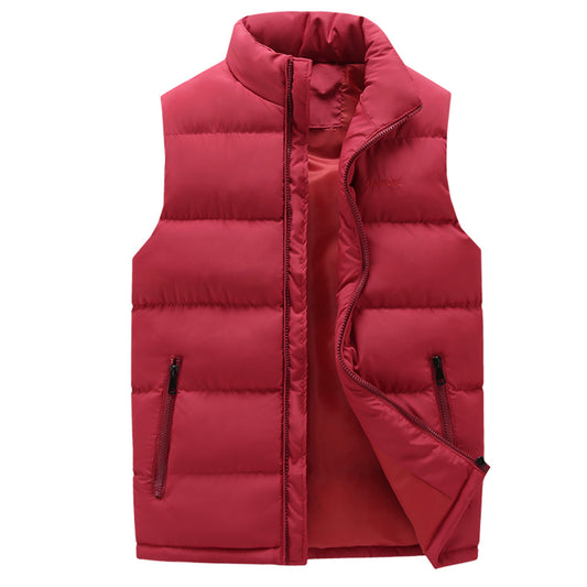 Men's stand collar solid color loose vest wine red