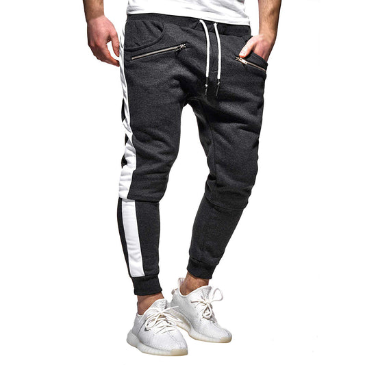 Men's drawstring sport color blocked casual pants dark gray