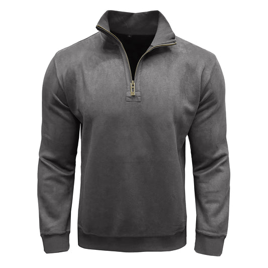 Men's solid color stand collar loose t-shirt gray