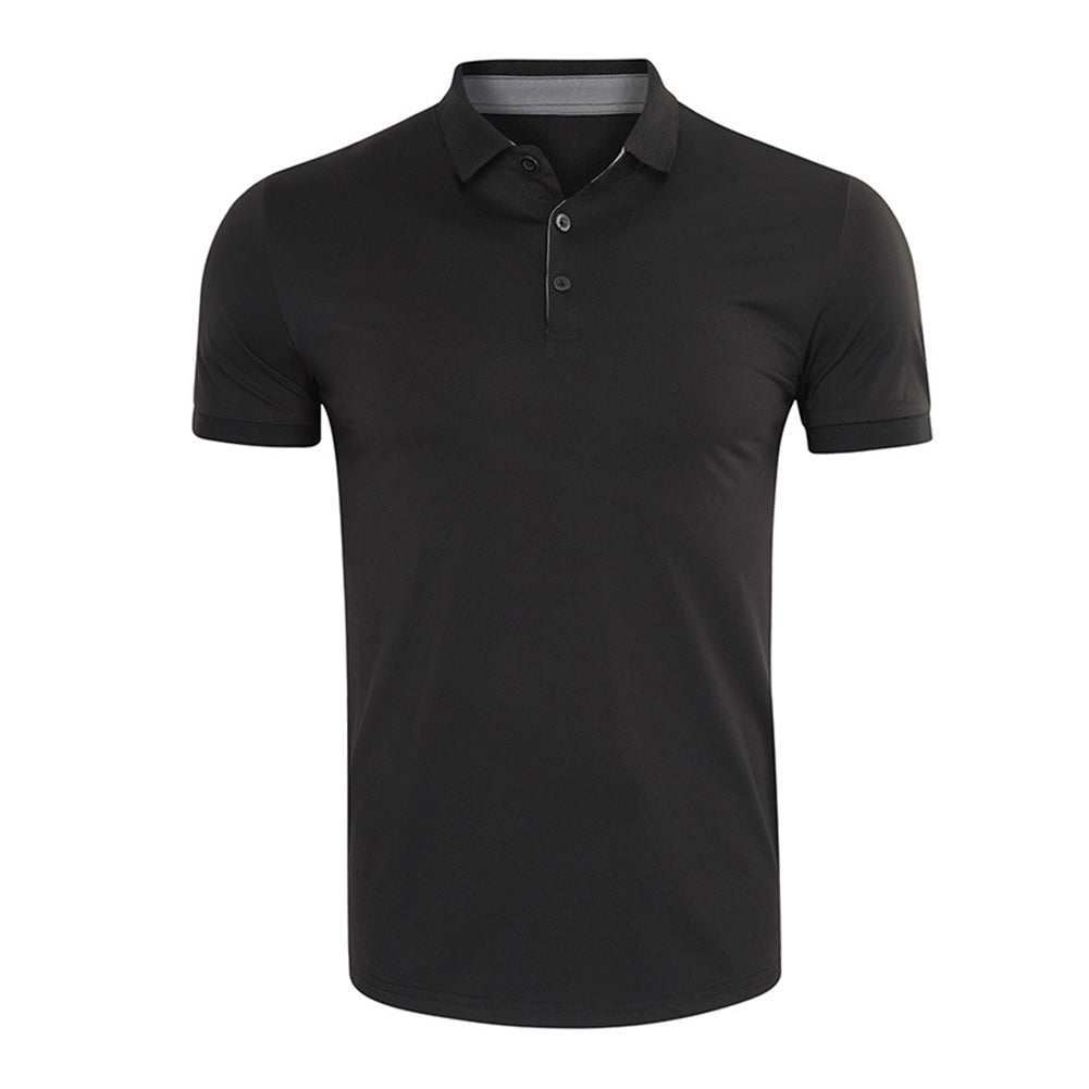 Men's casual quick drying short sleeved POO collar T-shirt black US size