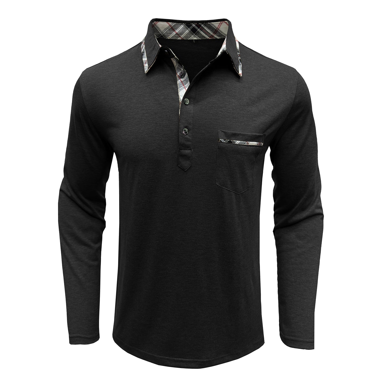 Men's lapel long sleeve slim T-shirt black