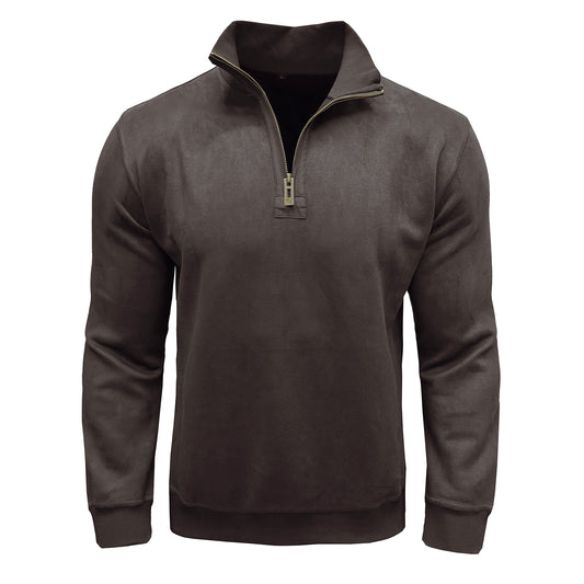 Men's solid color stand collar loose t-shirt brown