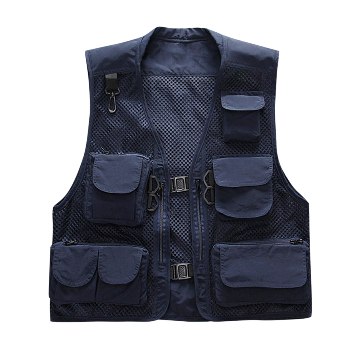 Men's solid mesh multi-pocket vest vest navy blue
