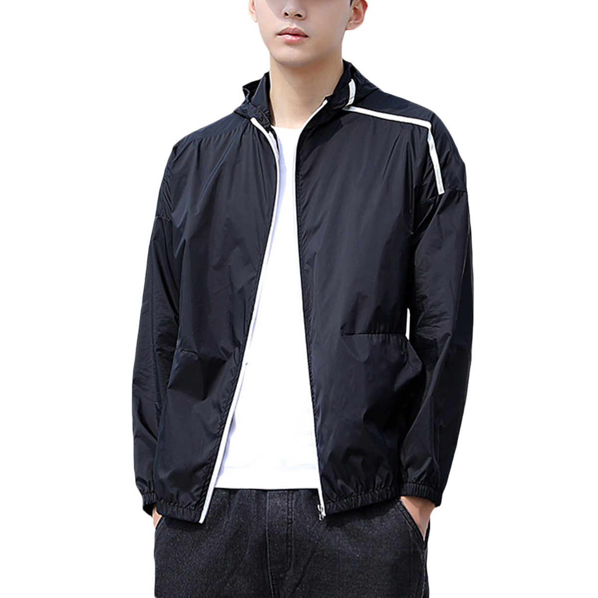 Men's hooded long-sleeved casual sun protection clothing white