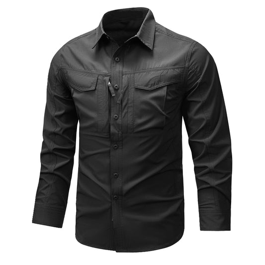 YOUTHUP Men's Military Style Shirts Long Sleeve Slim Fit Button Down Work Tops with Zipper Pocket