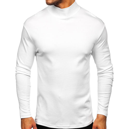 YOUTHUP Men's T-Shirt with High Neck, Long Sleeves, Solid Color, Slim Fit, Spring Autumn